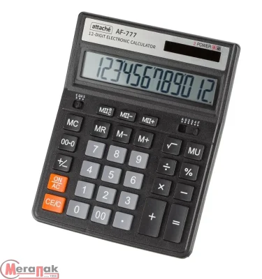 Калькулятор настоль.ПОЛНОРАЗМ. Attache AF-777, 12р/14р, дв.пит, 190x145мм, черный 1572675,974206/205,944205 Черный - фото