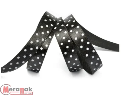 Лента атласная Ideal арт.LDAG02903012 (1) горошек 12мм цв.белый-черный 3м  - фото