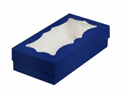 Коробка для кондитерской продукции с фигурным окошком 210*110*55мм синяя, 5 шт Синий - фото
