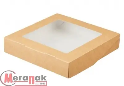 Коробка карт с окном 200*200*40 ECO TABOX 1500 gl (200,150 шт./кор.) Коричневый - фото