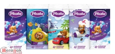 Платочки бумажные Plushe Deluxe 3х-сл, Приключения 18804 Белый - фото