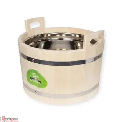 Ушат 9л с нержавеющей вставкой, липа, БАННАЯ ЛИНИЯ, 12-435 Бежевый - фото