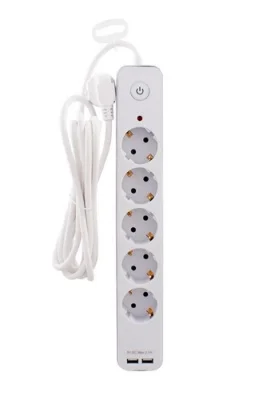 Удлинитель-фильтр СТАРТ SP 5*3 2USB M 5р 3м, с заземл.,с кноп.,штор. 3*1 мм, 3680 В,белый+сер.10/20  - фото