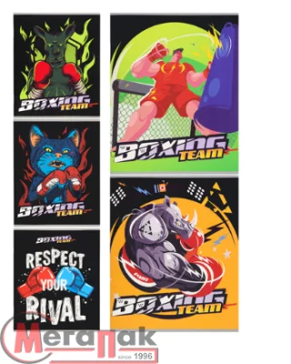 Тетрадь КЛЕТКА 96л. КОМАНДА БОКСЕРОВ А5 (мелованная обложка), 5 дизайнов в спайке, софт-т, арт. Т96-3613 Collezione Разноцветный - фото