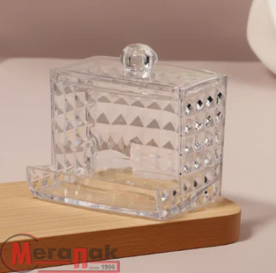 Органайзер для ватных палочек, с крышкой, 8,8 × 7,5 × 8 см, в картонной коробке, цвет прозрачный Прозрачный - фото