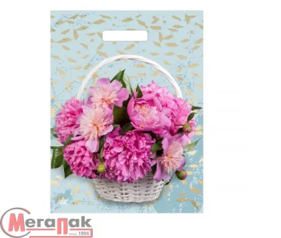 Сумка-пакет 40*31 с прорубной ручкой, ламинированыый. Корзина пионов 1/50 Разноцветный - фото