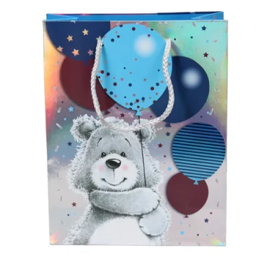 Пакет подарочный бумажный с ручками 18*23*12, арт. L614 Люкс галограм.медведи  - фото