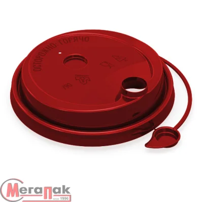 Крышка д/стакана Р90 красная с заглушкой 1/50  Красный - фото