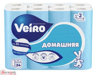 Туалетная бумага Вейро Домашняя 2сл 24рул, целлюлоза, арт. 1С224  - фото