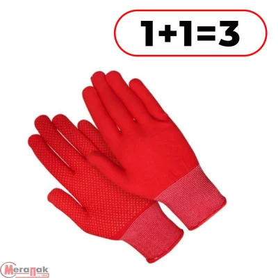 Перчатки "Микроточка" полиэстер, ПВХ-точка, красные (3 пары) Красный - фото