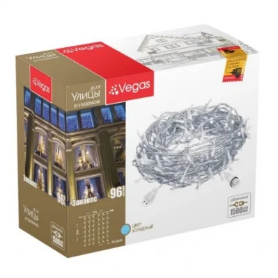 Электрогирлянда-конструктор "Занавес" VEGAS 24V, 96 холодных LED ламп, 6 нитей, прозрачный провод, 1*2м/32/4, арт. 55019 Прозрачный - фото