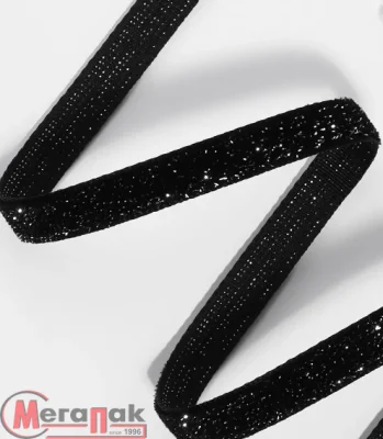Лента бархатная, с серебряным люрексом, 6 мм, 18 ± 1 м, цвет чёрный №03 ( 10 штук ) 9626583 Черный - фото