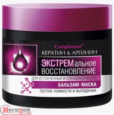 Бальзам-маска Экстрем. ТМ Compliment Кератин&Аргинин восстановл. для истонч. и секущ. волос 300мл  - фото
