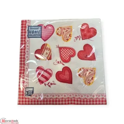 Салфетки бум. Bouquet 33*33, 3сл 20шт Сердца (в ассортементе) Белый - фото