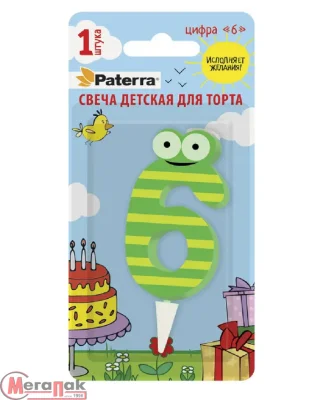 Свеча детская для торта, цифра 6, 1 шт. в упаковке, PATERRA, 401-527 (24) Свеча детская для торта, цифра 6, 1 шт. в упаковке, PATERRA, 401-527 (24) Салатовый - фото
