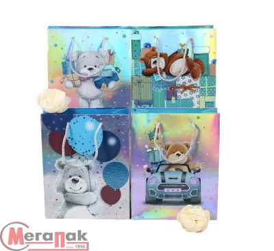 Пакет подарочный бумажный с ручками 31*42*12, арт. L616 Люкс галограм.медведи  - фото