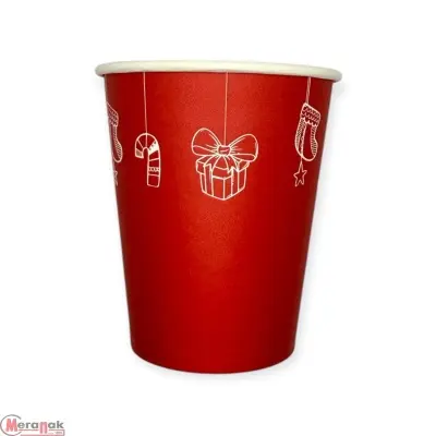 Стакан бумажный 250мл для горячего Новый Год Красный 50шт Красный - фото