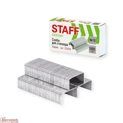 Скобы для степлера №10, 1000 штук, STAFF "EVERYDAY", до 20 листов, 220428 (10/1000) Серебро - фото