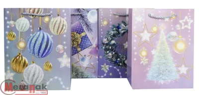 Пакет подарочный бумажный с ручками 55*40*15 Люкс с блестками НГ, арт. L1004  - фото