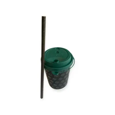 Комплект: Стакан бум. 2х сл 350мл Зерно+Крышка д/ст.Темно-зеленая +Трубочка бум.черн.8*230мм 5 штук  - фото