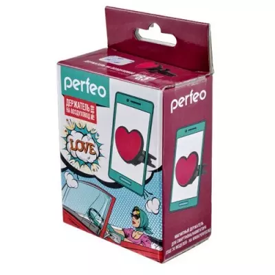 Автодержатель для смартфона Perfeo-518 Love до 6,5"/ на воздуховод/ магнитный/ черный PF_A4516/А4461 Красный - фото