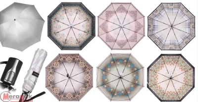 Зонт 3 сл, Суперавтомат, женский "ЭПОНЖ",  рисунок изнутри, 8 спиц, радиус купола - 58 см, цвет МИКС, арт. L3855-D Микс - фото