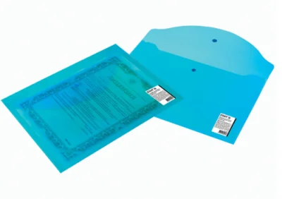 Папка-конверт с кнопкой STAFF А4 до 100 л прозрачная синяя 0,15 мм, 270470 Синий - фото