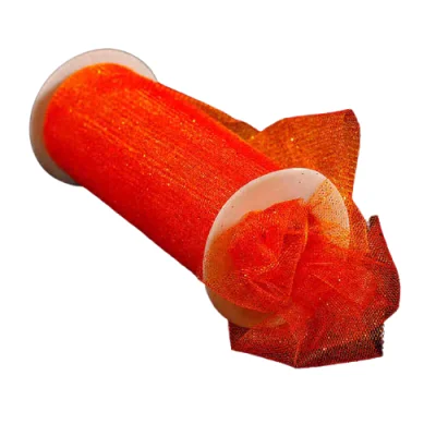 Фатин с глиттером, средней жесткости в шпульках,100% ПЭ, арт.TBY.C шир.150мм  цв.13 оранжевый уп.9,14м Оранжевый - фото