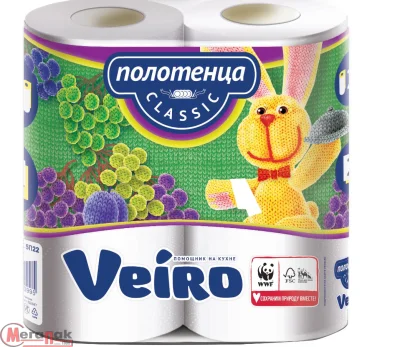 Полотенца бум. Вейро Классик 2сл 2рул, целлюлоза, арт. 5П22 Белый - фото