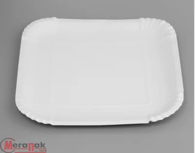 Тарелка бумажная 19*19см квадрат картон 1/100 Тарелка бумажная 19*19см квадрат картон 1/100 Белый - фото