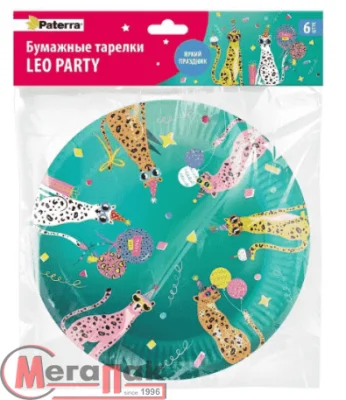 Бум. тарелки LEO PARTY, 6 шт. в уп., 230 мм, PATERRA, 491-038 (20) Зеленый - фото