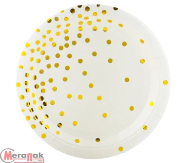 Тарелки (7''/18 см) Конфетти, Белый/Золото, Металлик, 6 шт., 6231372  - фото