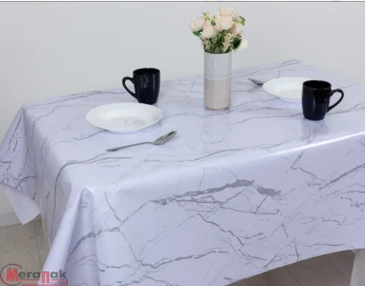 Клеенка Глянец 140см, 6449-4, Мрамор белый с серебром арт. 13616  - фото