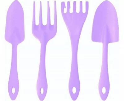 Набор садовых инструментов (лопатка, совок для пересадки, грабельки, вилка для рыхления), цвет лавандовый Лавандовый - фото