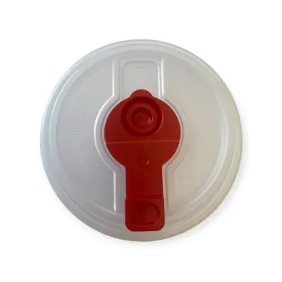Крышка для стакана ПП Д90 с заглушкой (комплект) прозр/красная, тип В 1/50 (24) арт 3005К/ПК Прозрачный - фото