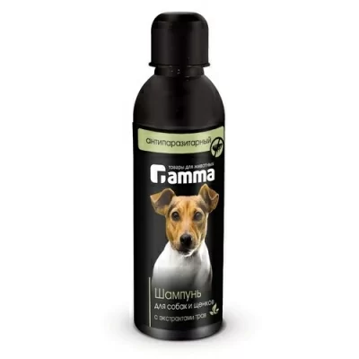 Шампунь для собак и щенков антипаразитарный с экстрактом трав  Gamma, 250мл Черный - фото