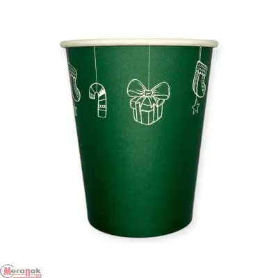 Стакан бумажный 250мл для горячего Новый Год Зеленый 50шт Зеленый - фото