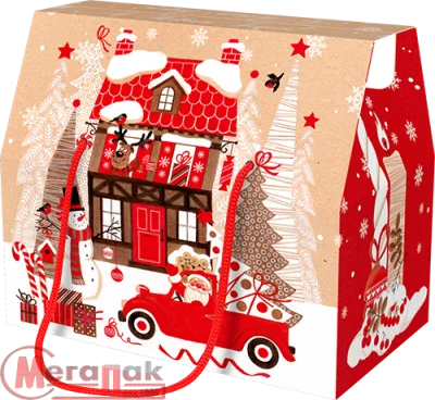 Новог.коробка "Звездочка "АвтоДед" с веревочной ручкой до 350 гр Разноцветный - фото