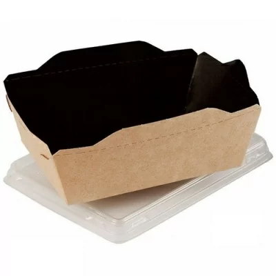 Коробка картонная с пластиковой крышкой 160*120*45 ECO OpSalad 500 Black Edition,50 шт Коричневый - фото