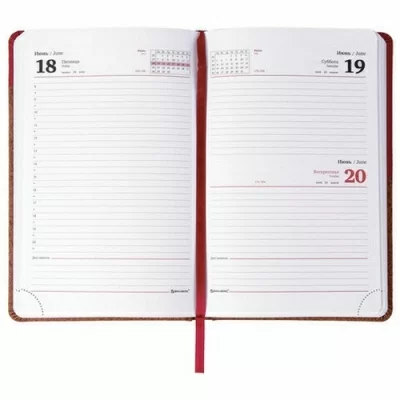 Ежедневник датированный 2021 А5 (138*213мм) BRAUBERG Cork кожзам красный/коричневый  - фото