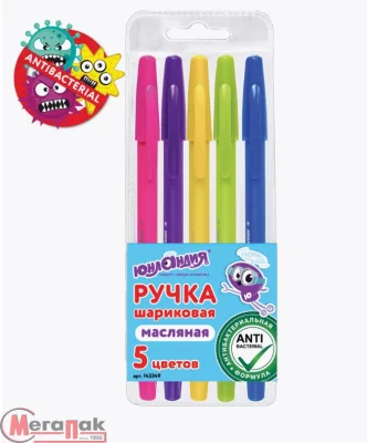 Ручки шариковые масляные Юнландия,набор 5шт, антибактериальные  - фото