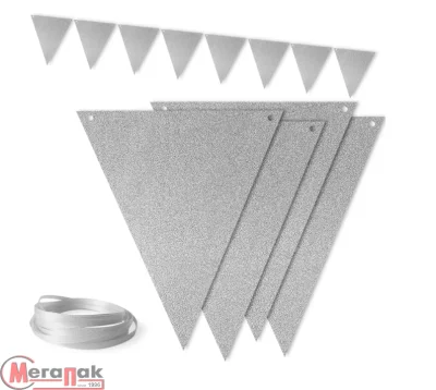 Гирлянда Флажки, Серебро, с блестками, 500 см, 13*18 см*12 шт, 1 упак., 6245512 Серебро - фото