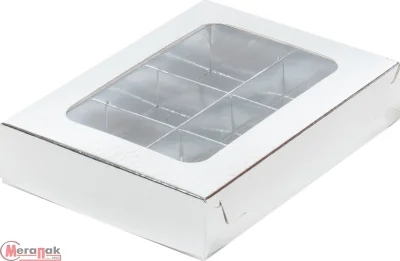 Коробка для конфет 6шт с вклеенным окном 155*115*30 мм (серебро), 1 шт, 051062 (50)  Серебро - фото