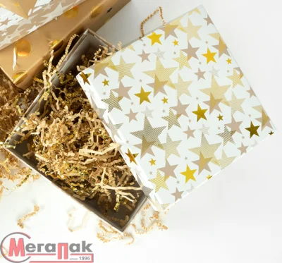 Коробка Золотые звезды, Белый, Металлик, 15.5*15.5*7.5 см.1 шт Белый - фото