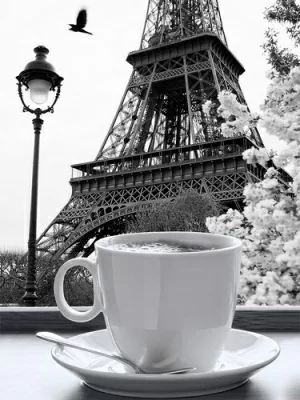 Картина на холсте 30*40см "Париж и чашка кофе"  - фото