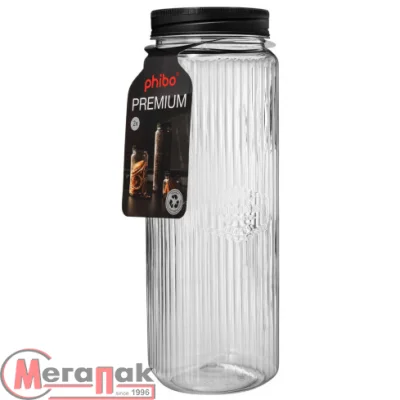 Банка квадратная с рельефом и эмбоссингом Premium 2л (черный), 440100313 (12)  - фото