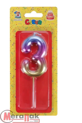 Свеча для торта Волшебный градиент Цифра 3, арт. С-4088 Разноцветный - фото