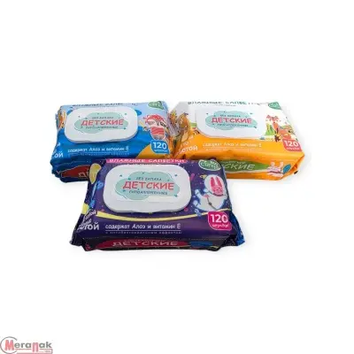 Салфетки влажные детские с алоэ вера (клапан), Индейцы, пираты, космос,120шт Белый - фото