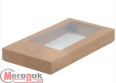 Коробка для шоколадной плитки с окном 160*80*17 мм КРАФТ 1шт 060705 (50) Коричневый - фото