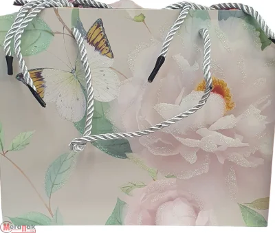 Пакет подарочный бумажный с ручками 18*23*10, арт. L353 Люкс цветы  - фото